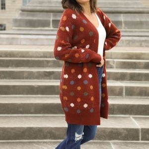 Entro Brick Red Polka Dot Cardigan, Medium
